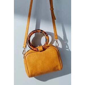 Anthropologie Lucite Handled Faux Leather Cross Body Bag Purse Orange Brown